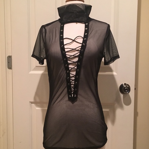 Tops - Mesh Laced Up Shirt